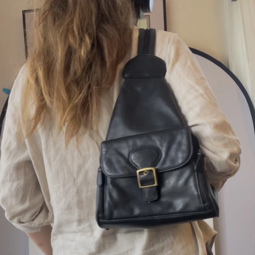 Vintage Aurielle Black Leather Sling Bag Backpack
